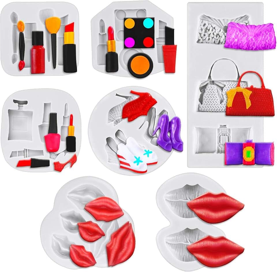 Patelai 7 Pcs Lipstick High Heel Silicone Molds Makeup Theme for Cake