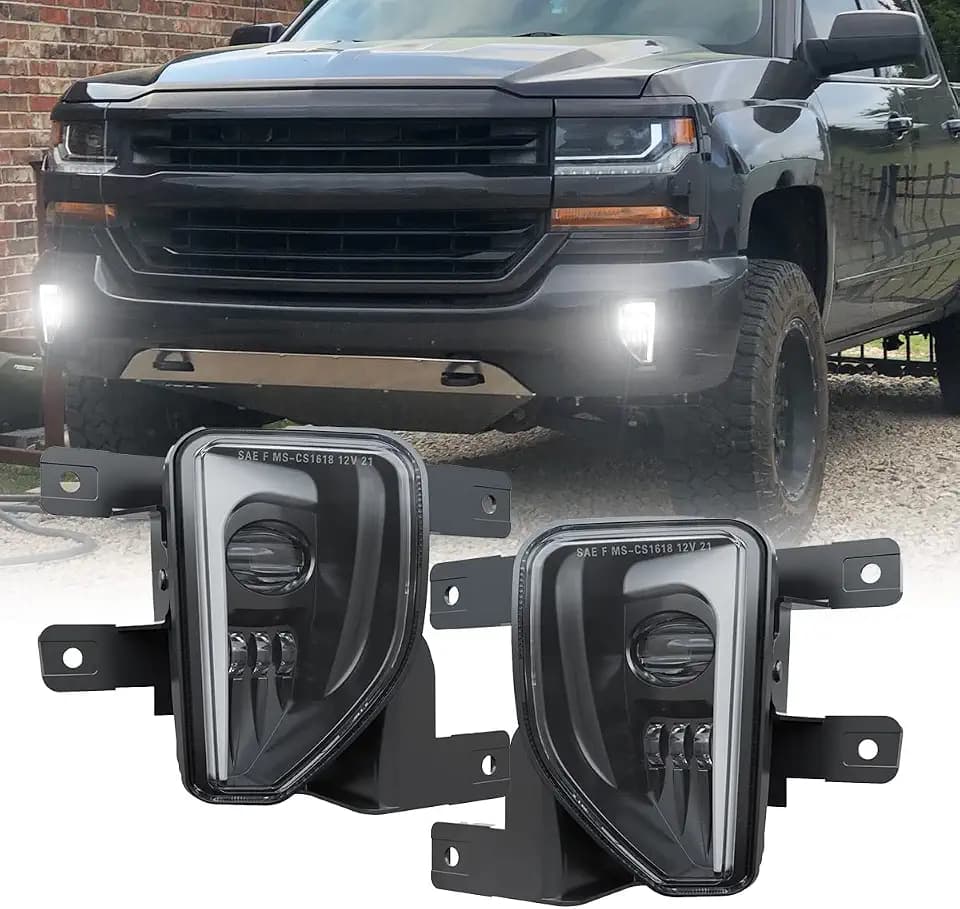 DRL LED Fog Lights For 2016-2018 Chevy Silverado 1500, DOT-Approved Black