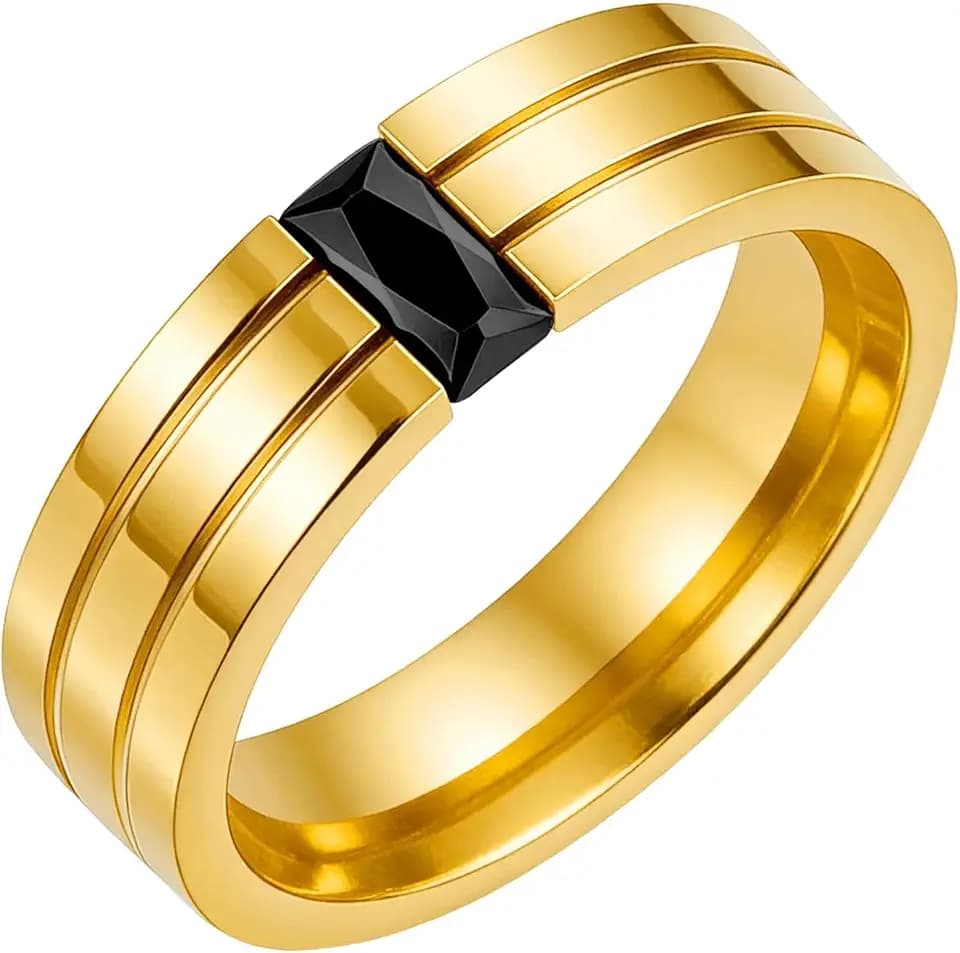 8mm Titanium Mens Wedding Band Black/14K Gold/Silver Tone Plated