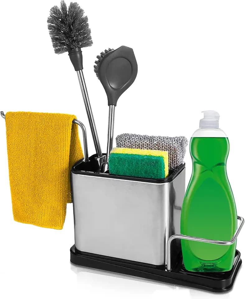 Spülbecken Organizer - Edelstahl Küchen Organizer - Praktische Spülutensilien Aufbewahrung - Quality Kitchen Organizer - Waschbecken Organizer für Spülbürsten, Lappen & Schwämme