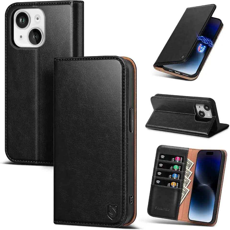 for iPhone 15 Wallet Case with Card Holder,Black