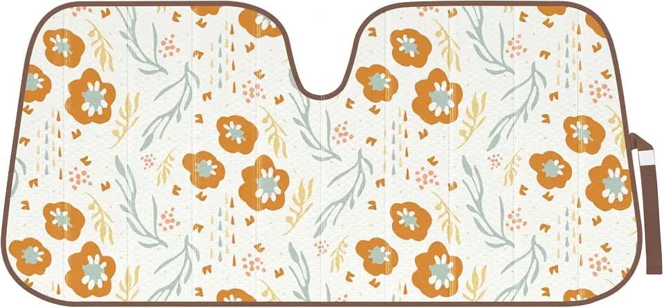 Carbella Orange Floral Car Windshield Sun Shade - Sun Visor Sunshade for Car Windshield - Window Shades for Cars, SUV & Truck - Dash Cover UV Protection for Front Window Shade Accessories - 57" x 27"