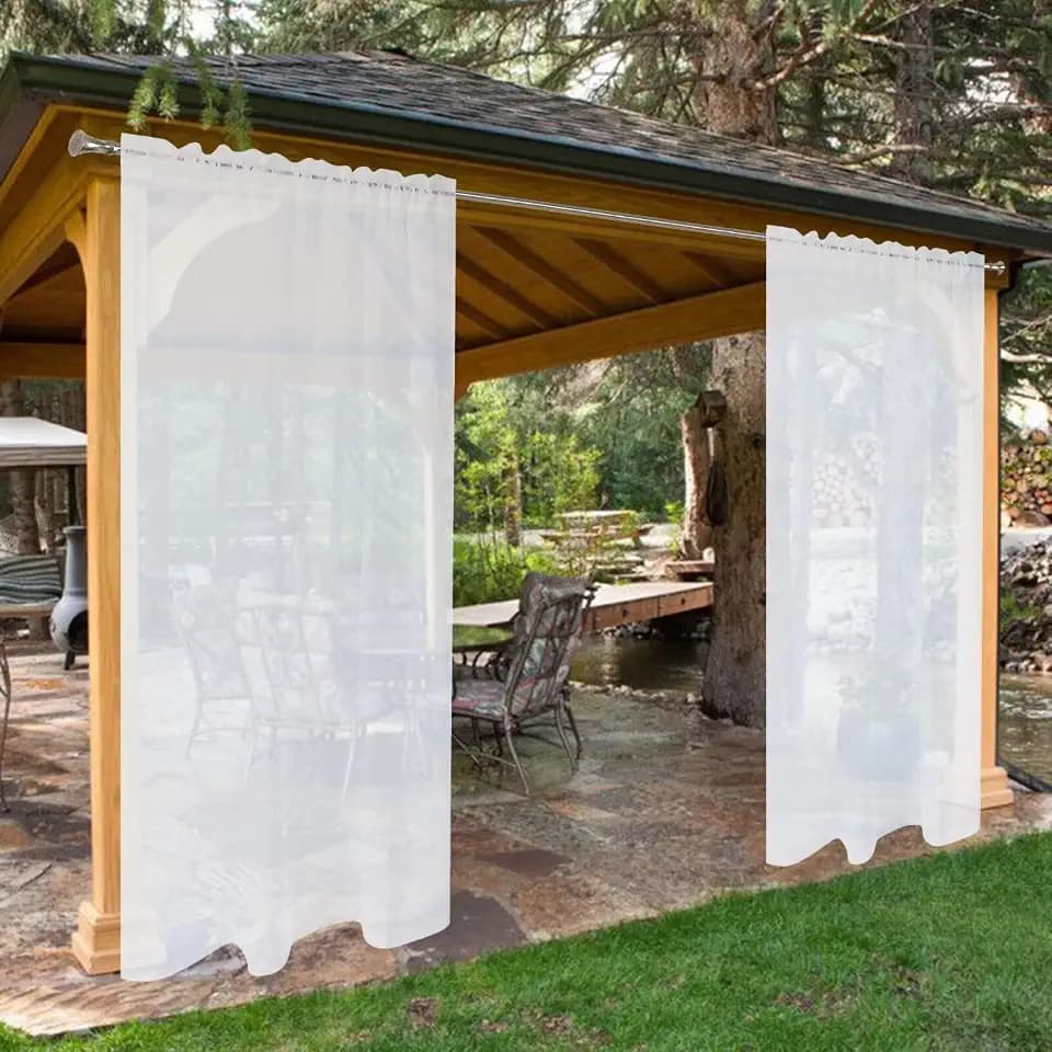 SpaceDresser Waterproof Outdoor Sheer Curtains for Patio - 2 Panels Rod Pocket Indoor Voile Sheer Curtain for Living Room,52W x 120L inch,White