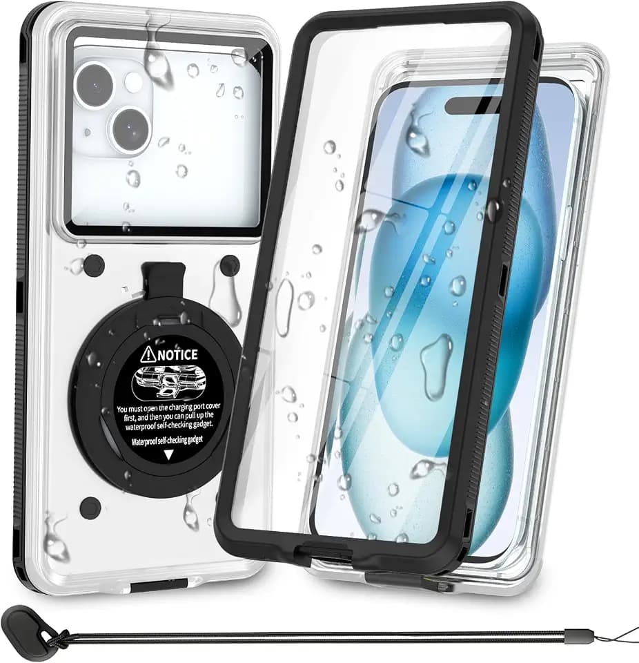 Waterproof Phone Case, Underwater Phone Cases with Lanyard for Diving, 360° Full Body IP68 Snorkelling Cover for iPhone 16 Pro Max,15,14,13,for Samsung s25,s24,s24,Google,LG,Pixel,Moto, Black