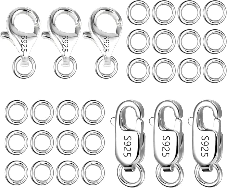 925 Sterling Silver Jewelry Making Lobster Clasps with Open Jump Rings Set