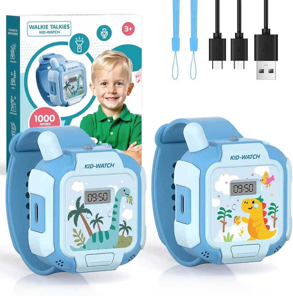 Rechargeable Walkie Talkies Toys for Kids, Hands-Free Walkie Talkie Watch Toys for Kids Ages 3+ with 3274FT Range, Wearable Wrist & Lanyard, Outdoor Toys for Camping, Hiking, Birthday Gifts (Blue)