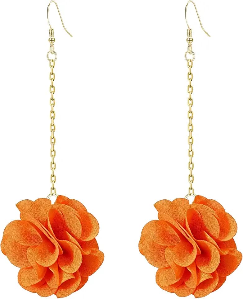Long Chain Tassel Fabric Flower Drop Earrings for Women