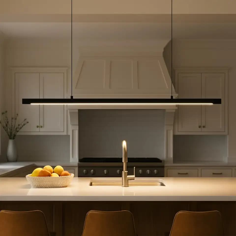 LED Linear Pendant Light, Office Light, Flicker-Free, Dimmable, Modern Ceiling Lighting for Bedroom Dining Room Table, 20W 3000K Warm Light 47.2" Black