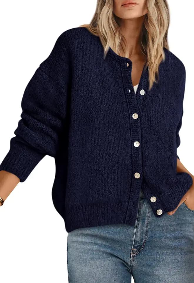 PRETTYGARDEN Long Sleeve Crewneck Button Down Womens Sweaters Fall Clothes