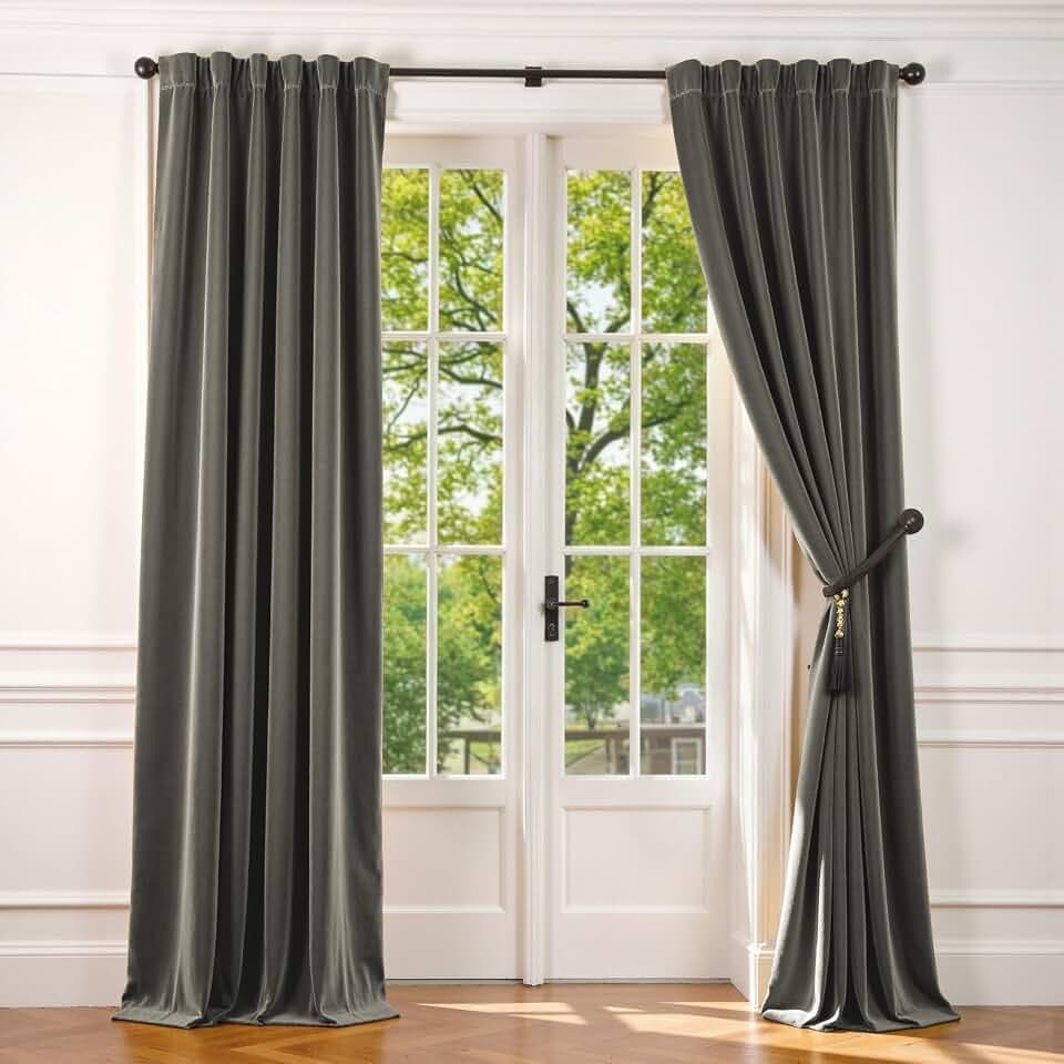 Lazzzy Grey Velvet Curtains Modern Luxury Rod Pocket 52×96 Inch 2 Panels