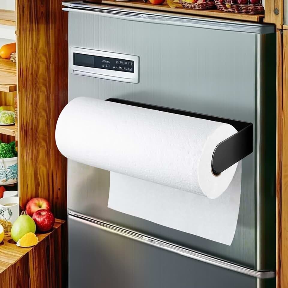 DELITON Magnetic Paper Towel Holder for Fridge, Black Roll Rack