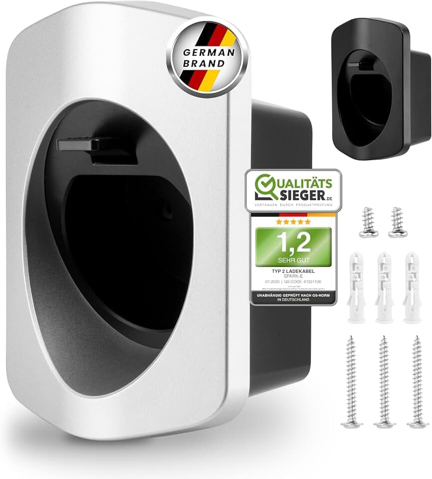 Spark-e Typ 2 Ladekabel Halterung | Sichere Wallbox Kabelhalterung für EV-Ladegeräte | Typ 2 Halterung Ladekabel Organizer in Deutscher Qualität | Silber