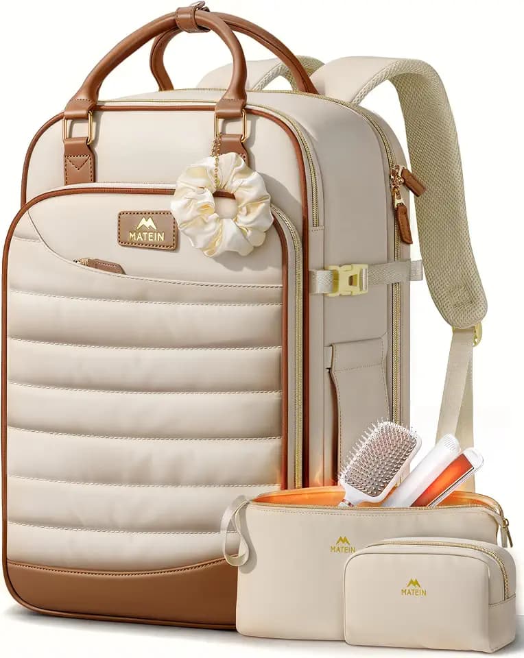 MATEIN HER Quilted Travel Backpack with Hot Hair Travel Bag, 4-Piece Set