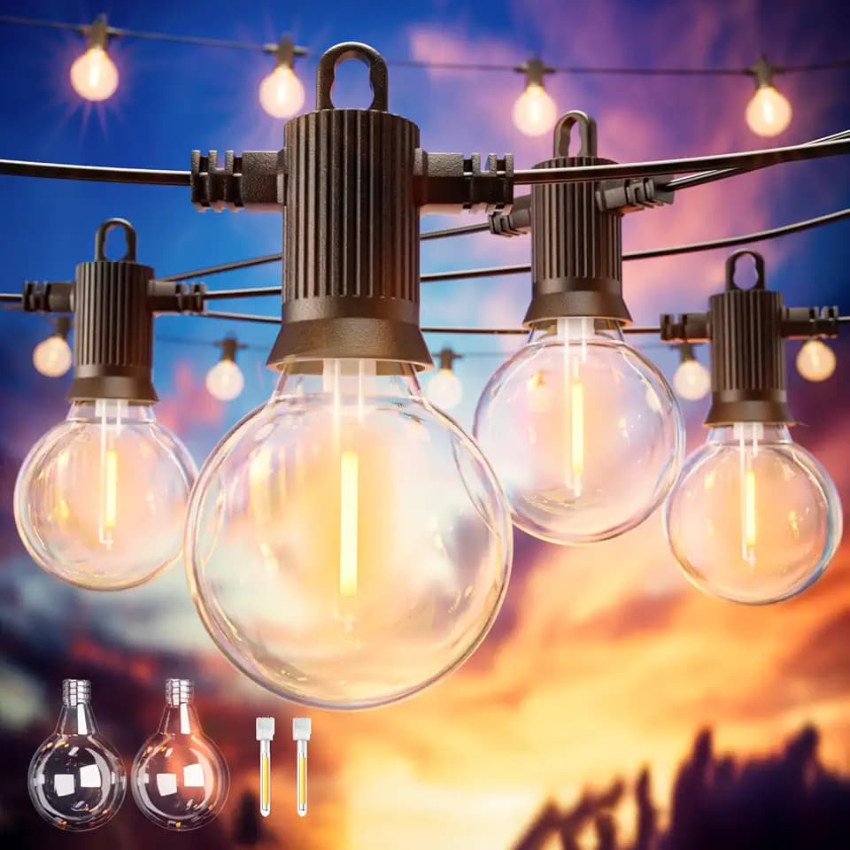 ZOTOYI Lichterkette Glühbirnen Aussen, 15M Outdoor Lichterketten Glühbirnen,20 G40 Birnen 2 Ersatzbirnen IP65 Wasserdicht Warmweiß LED Glühlampen für Innen Deko Draussen, Party, Festival, Hochzeit