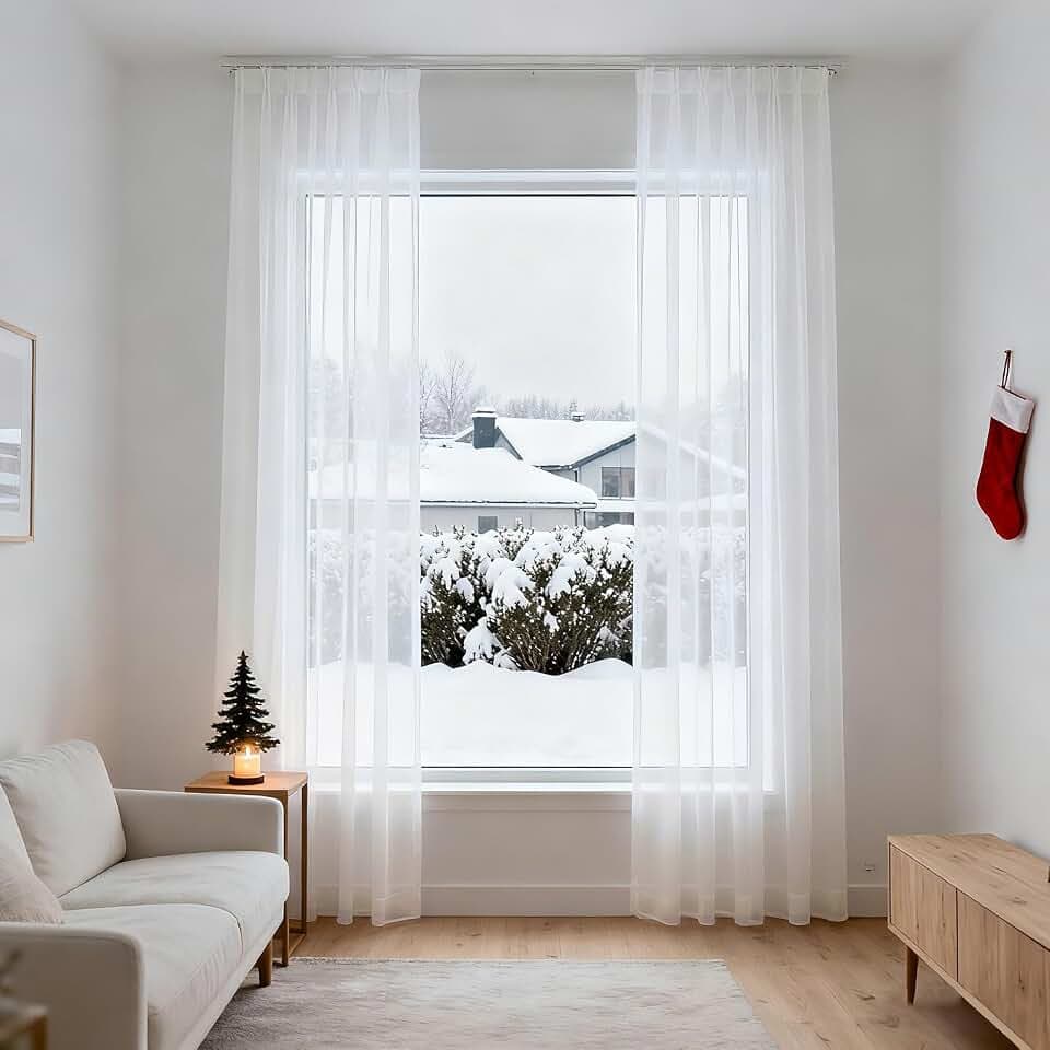 White Sheer Curtains & Drapes 105 Inches Long Pinch Pleat Floor to Ceiling