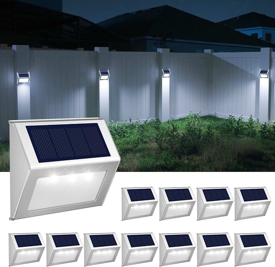 JSOT Solar Deck Lights Perfect for Fence, Step, Stair Decor-Cool White-12P