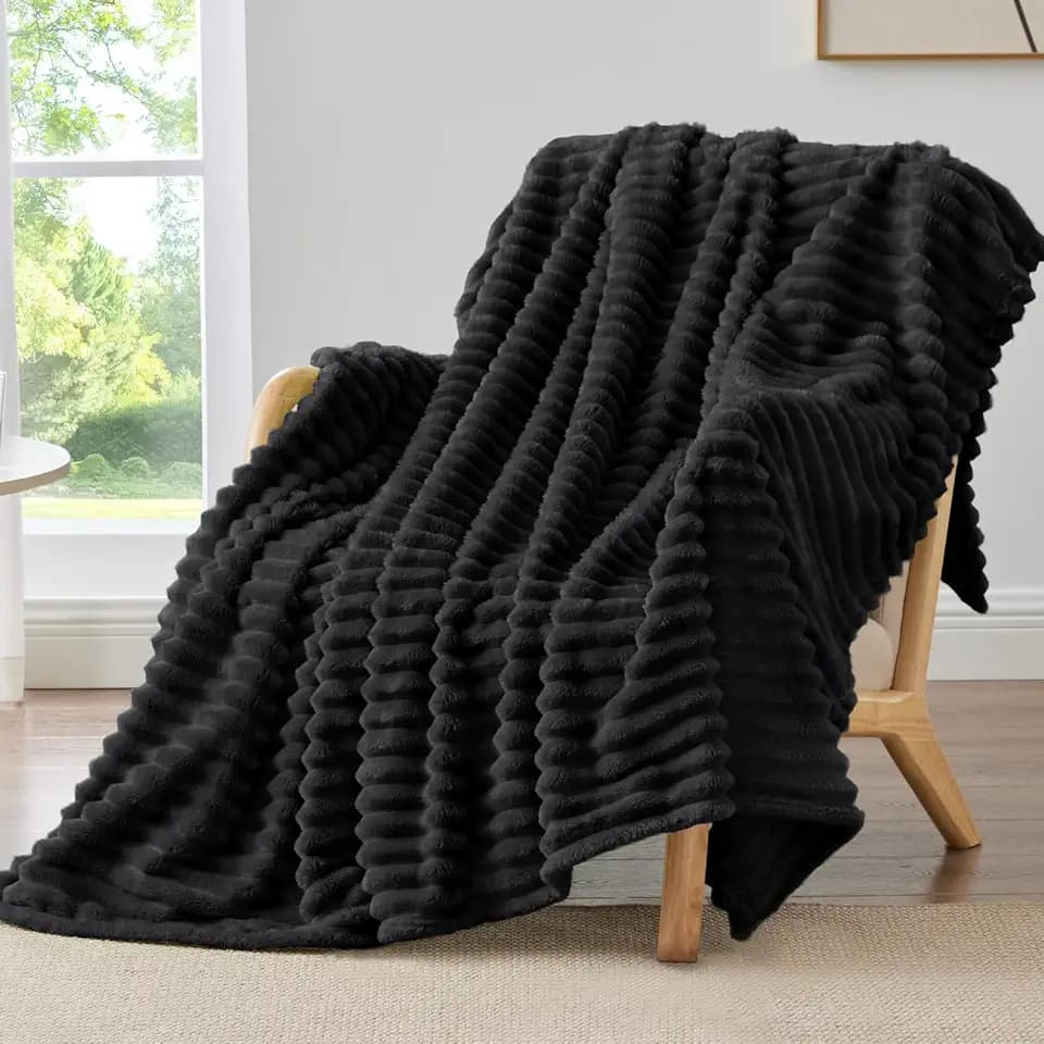 BEDELITE Ribbed Twin Blanket for Couch & Bed, Black, 60"x80"