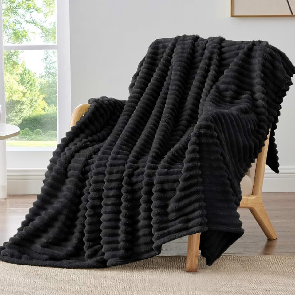 BEDELITE Ribbed Black Throw Blanket for Couch, 50"x60"