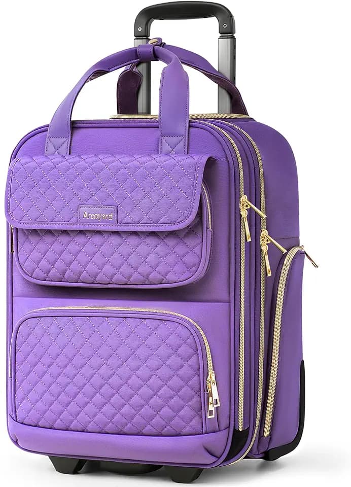 Underseat Carry On Luggage with Wheels, Airline Approved Personal Item Luggage, 16-Inch Multi-functional Underseat Luggage, Lightweight Overnight Suitcase for Women, Bussiness, Travel, Purple