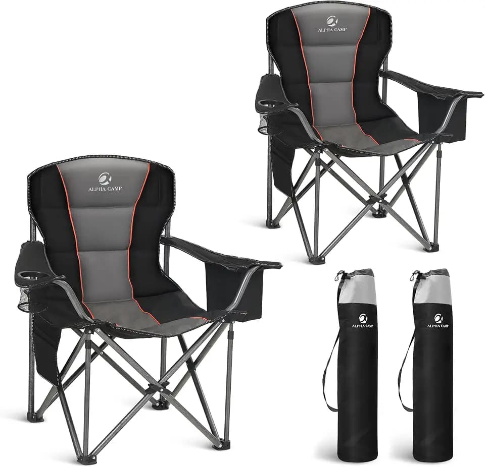 LET'S CAMP Folding Camping Chair Oversized Heavy Duty Padded Outdoor Chair