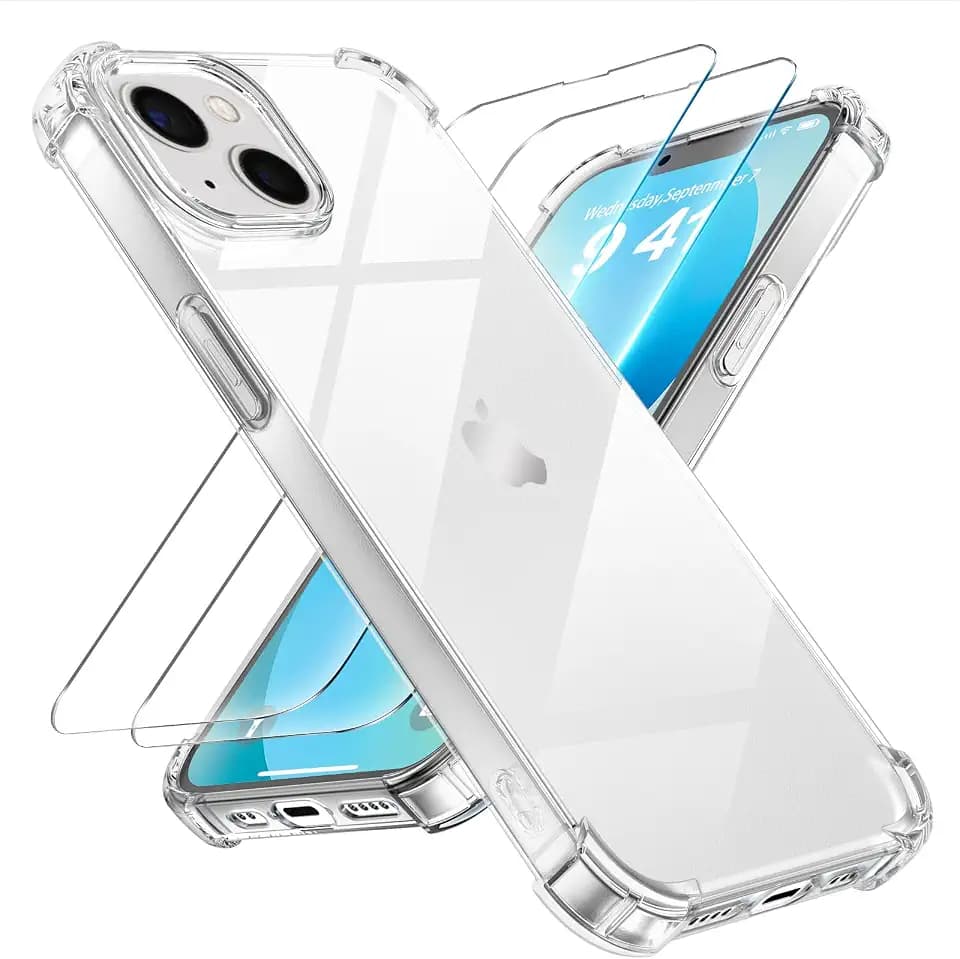 Tentoki 3 in 1 für panzerglas und hülle iPhone 13 Mini,[Nie Vergilbung] schutzfolie iPhone 13Mini TPU handyhülle Schlanke Stoßfeste Anti Kratzt Transparent