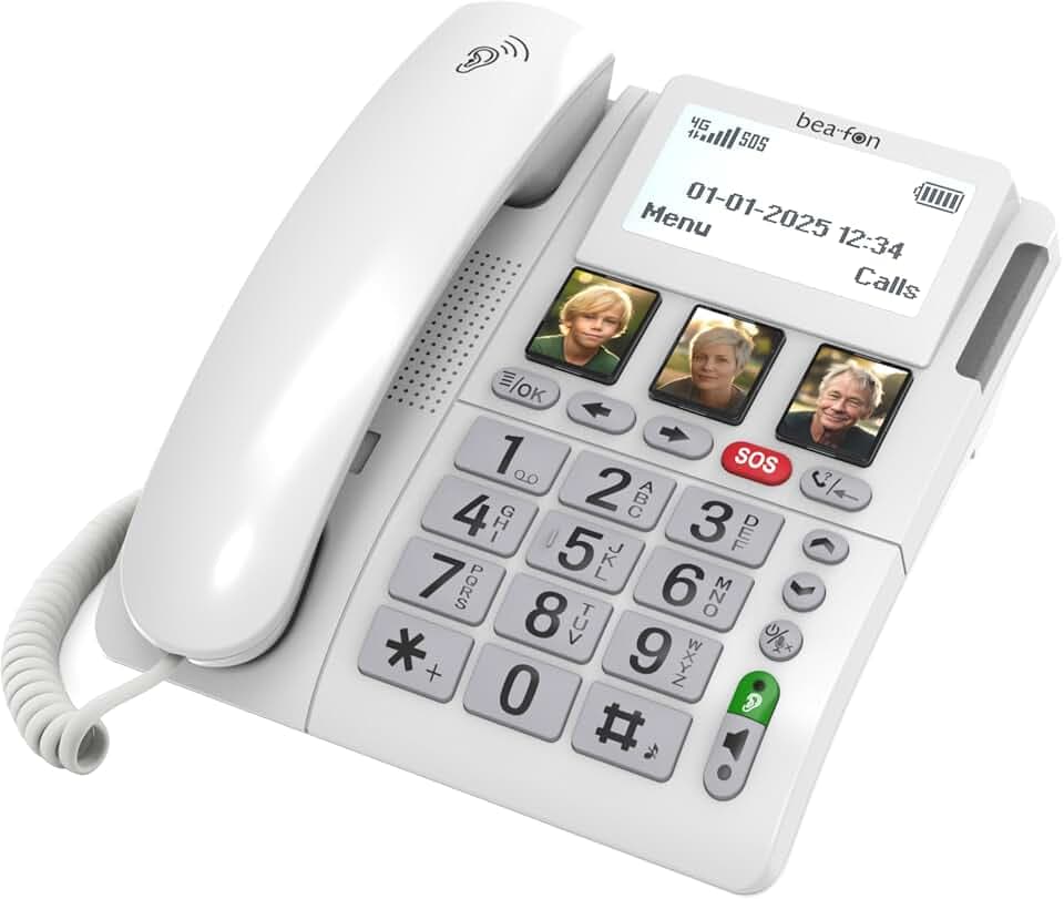 beafon, silverline, ML10, Tischtelefon, LTE (4G), mit SOS Notruftaste, inkl. SOS-Armband, HAC M4/T4, 3 Kurzwahltasten (Symbole oder Foto), Nummernansage, extra große XXL Zahlen, Freisprechfunktion,