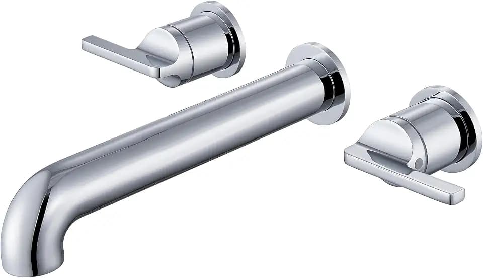 SITGES Solid Brass Wall Mount Tub Filler, 10" Long Spout Reach Wall Mount Bathtub Faucet with Two Lever Handles, High-End Design, High Flow Bathtub Faucet Set with Rough-in Valve Included, Chrome
