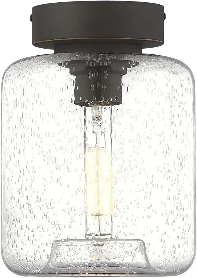 Westinghouse 6119300 Judd Transitional One-Light, 8 Inch Indoor Semi Flush Mount Ceiling Light Fixture, Oil Rubbed Bronze Finish with Highlights, Clear Seeded Glass