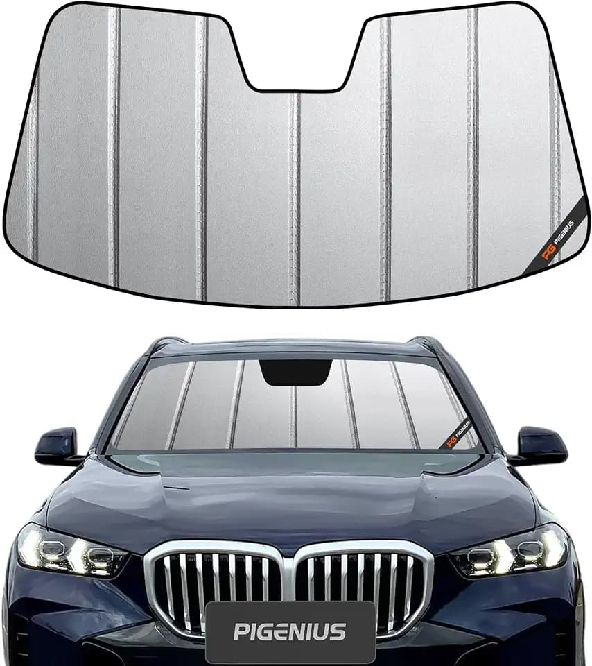 Pigenius Windshield Sun Shade for BMW X5 (F15) 2014-2018, Fits xDrive35i xDrive50i X5 M, Premium Grey Leather Finish
