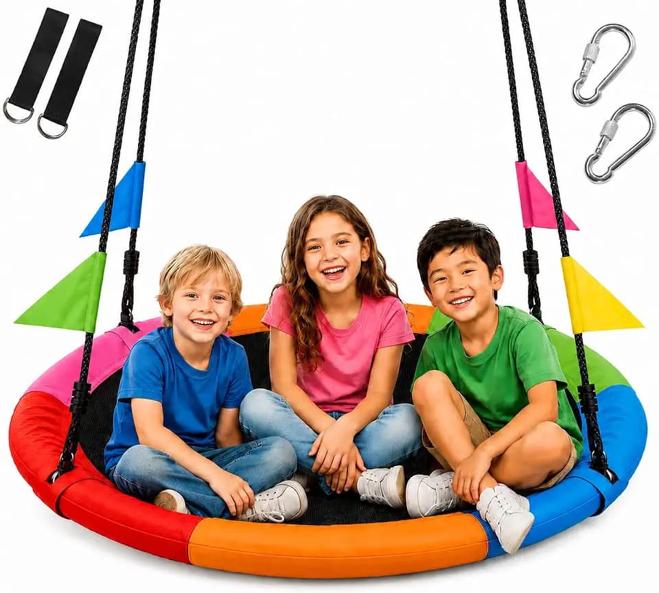 Tree Swing, 40 Inch Saucer Swing for Kids and Adults, 440lbs Round Outdoor Tree Swing with 2 Adjustable Hanging Straps, Disc Swing for Outdoor Playground, Backyard