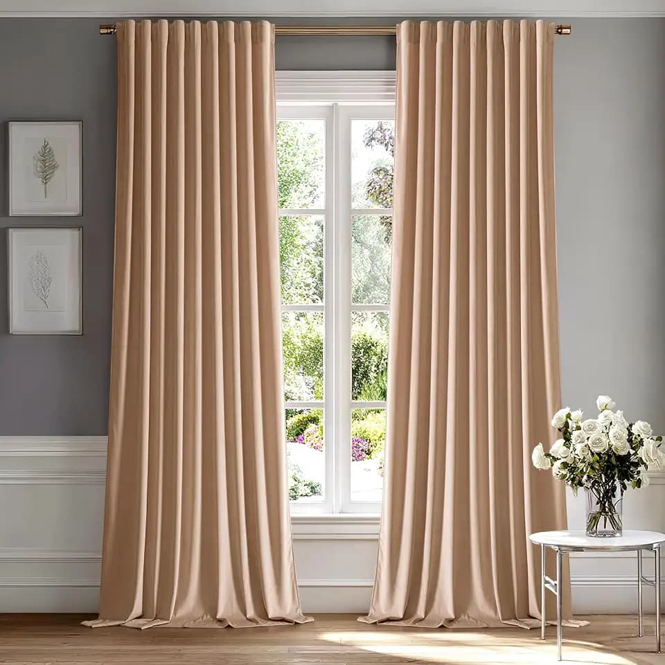 MIULEE Blush Beige Velvet Curtains 52x108 inches Luxury Blackout Curtains