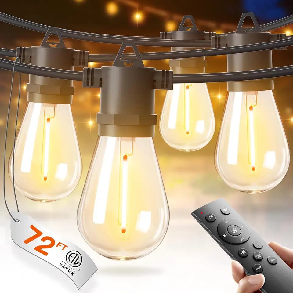 addlon 72FT LED Outdoor String Lights, Waterproof Dimmable Bulbs for Patio