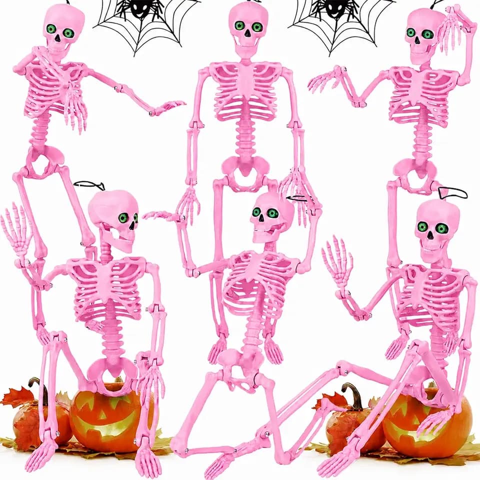 6Pack 16" Halloween Pink Skeleton Decorations with Eyes & Box (Pink)