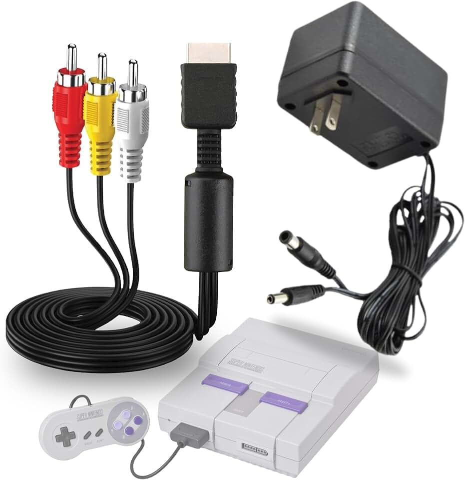 WirelessFinest SNES Power Supply & AV Cable for Super Nintendo NES Console