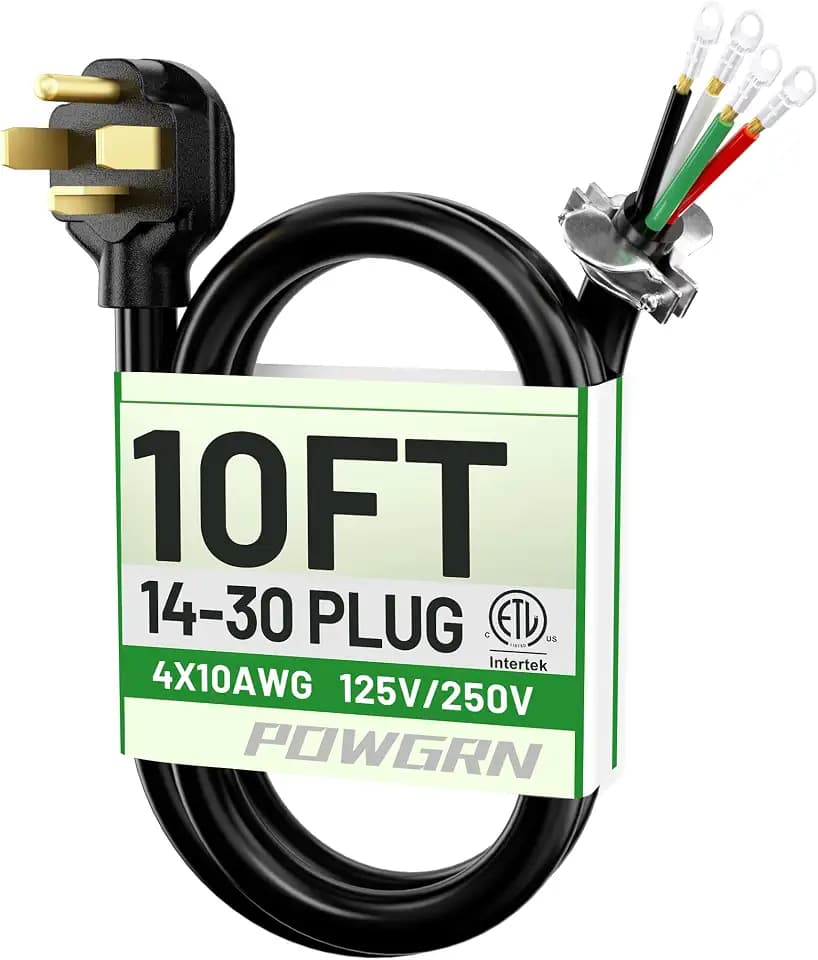 POWGRN 10FT 4 Prong Dryer Cord, Pure Copper Wire, 30 Amp, ETL Listed