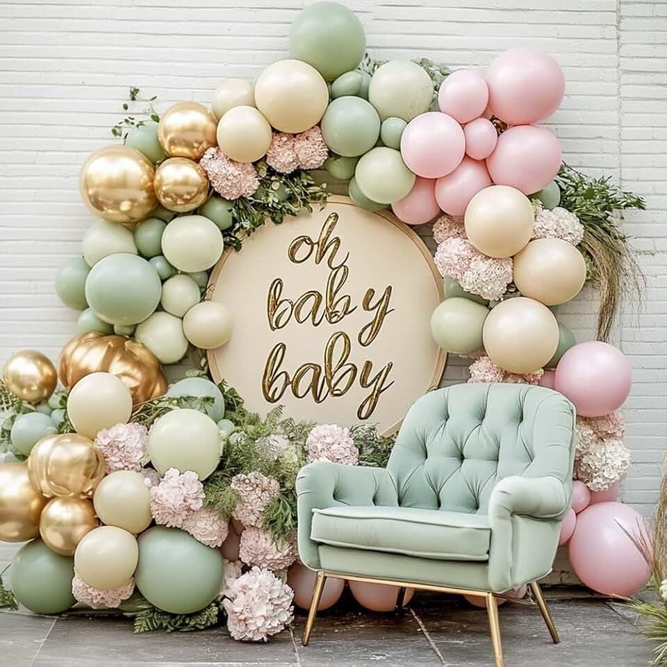 Dusty Green Pink Balloon Arch Double Stuffed, Sage Mint Green Baby Pink White Sand Cream Gold Pastel Balloon Garland Kit for Baby Shower Birthday Wedding Bridal Fairy Garden Princess Fall Party