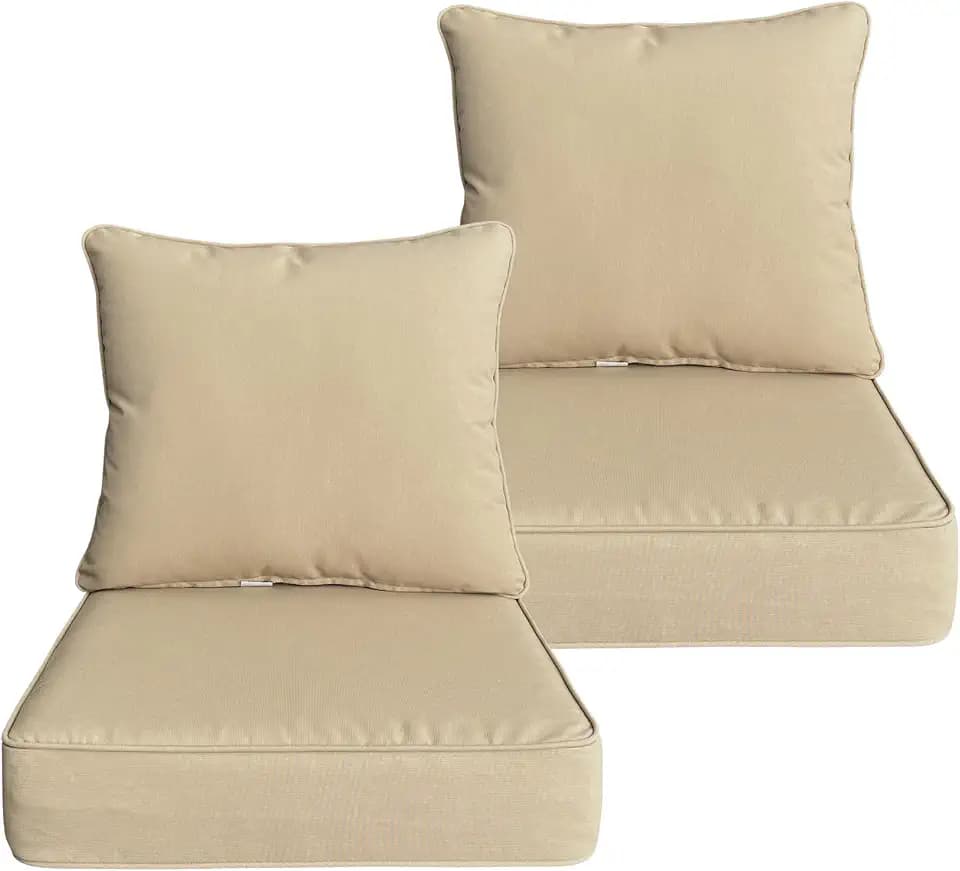 Goodgoods 24x24 Patio Deep Seat Cushions 2-Pack, 35D Foam, Beige