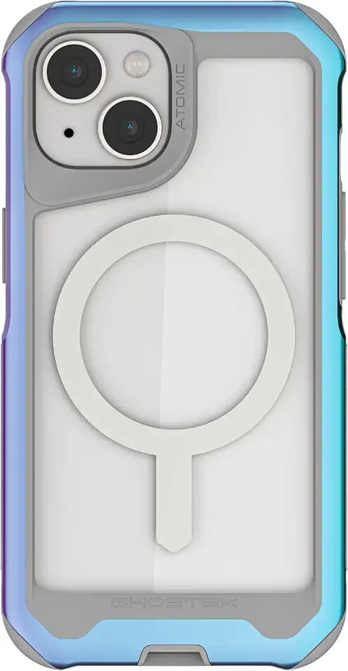 Ghostek Atomic Slim iPhone 15 Case - Iridescent Fluorescent Aluminum Bumper Cover with Clear Back - Shockproof iPhone Case - Wireless Charging Compatible iPhone 15 MagSafe Case (6.1") (Prismatic)
