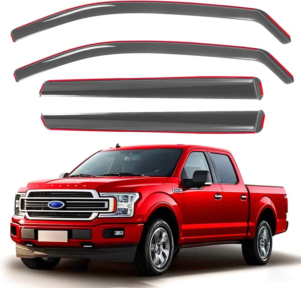 in-Channel Window Visors Rain Guards Fits Ford F150 2015-2025 SuperCrew, Window Deflectors Vent Visors for 2017-2022 F250 F350 F450 F550 Crew Cab, 4 Full-Size Doors