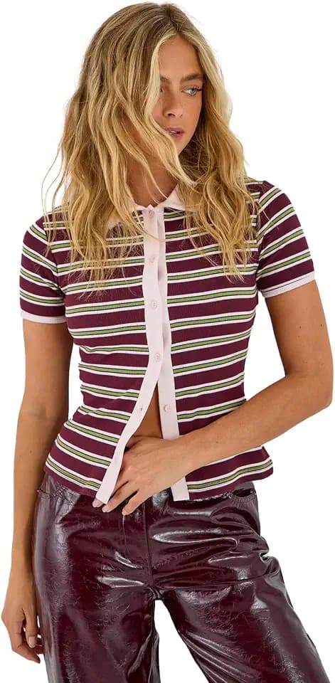 Nasty Gal Stripe Button Down Short Sleeve Top