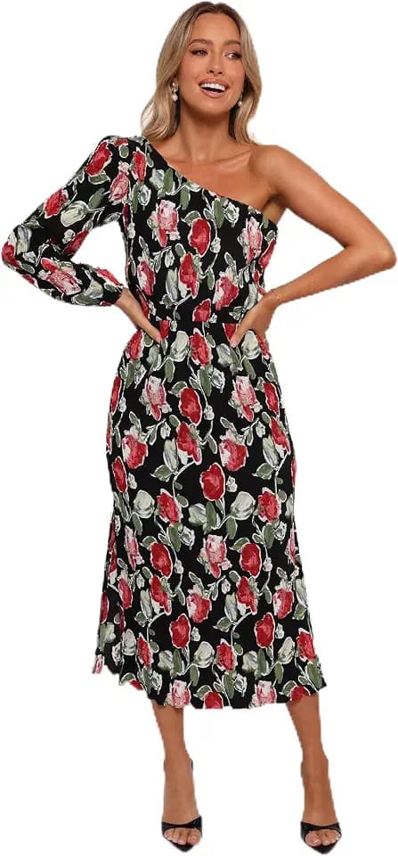 Petal & Pup Women's Pontee One Shoulder Pleated Midi Dress