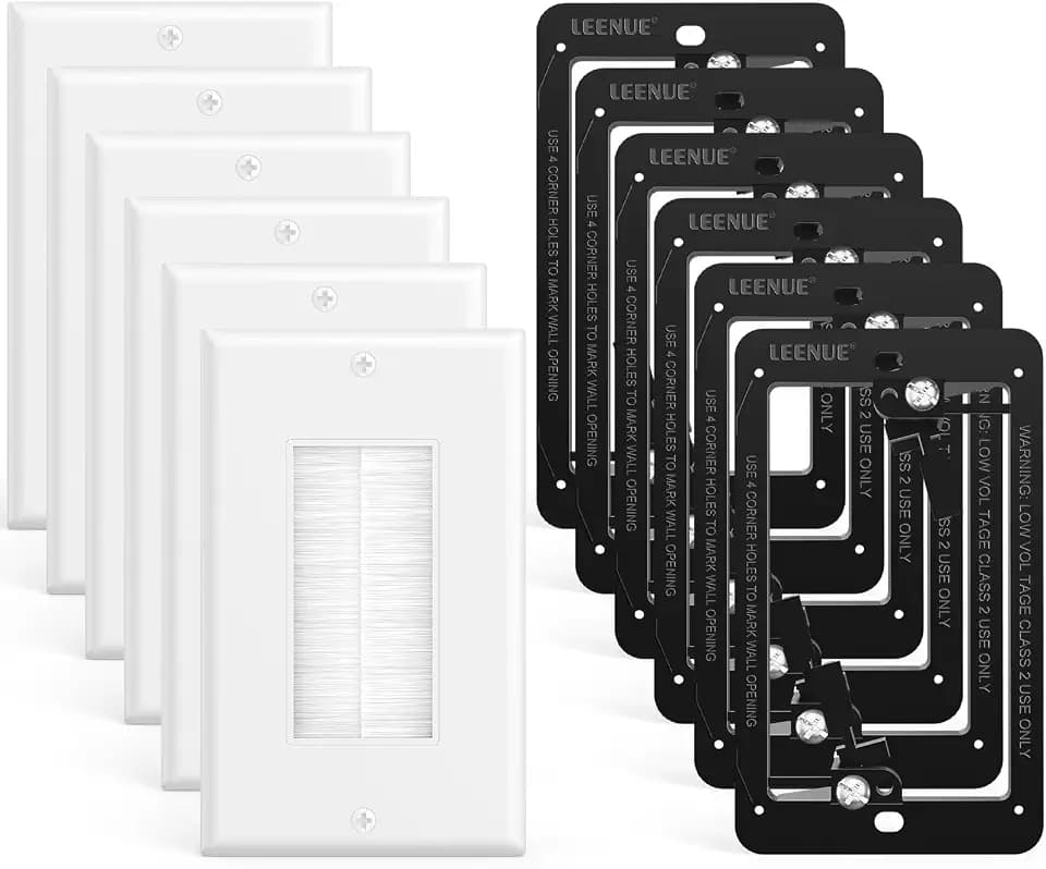 6 Pack Brush Wall Plate with Mounting Bracket, Cable Pass Through