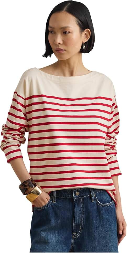 Lauren Ralph Lauren Striped Jersey Boatneck Top