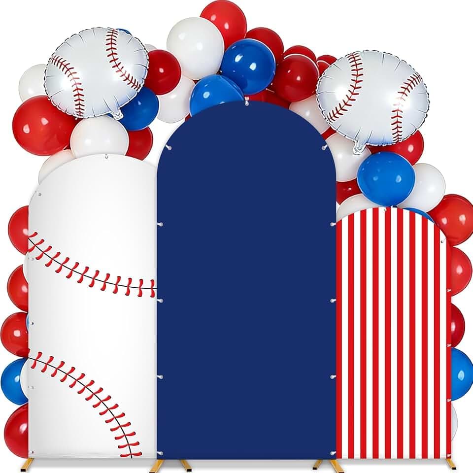 3 Pcs Baseball Arch Covers 7.2FT 6.6FT 6FT Sports Baseball Arch Backdrop Sport Backdrop Stand Cover for Team Celebration Baby Shower Sport Theme Birthday Party Decorations Background（One-side printed）