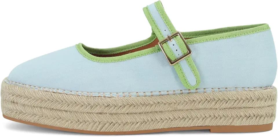 Mary Jane Woven Espadrilles for Women Round Toe Ballerina Shoes Canvas Summer Flats