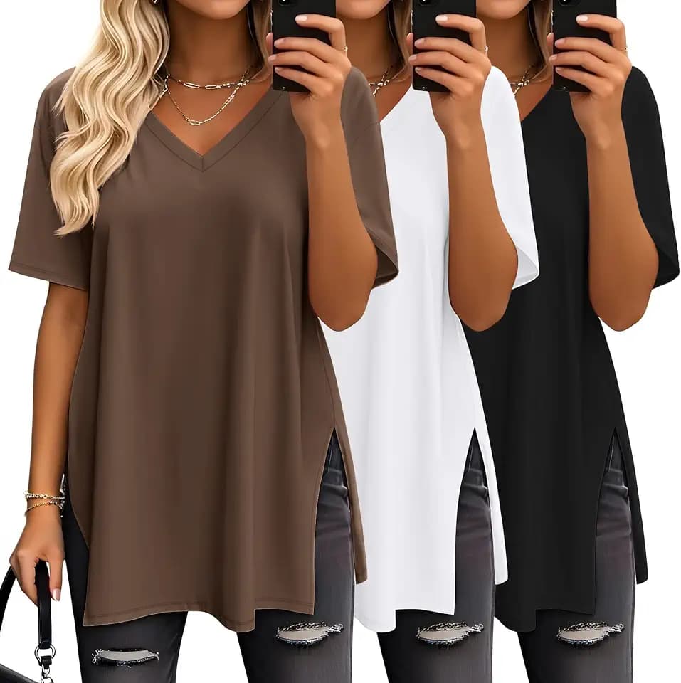Huukeay 3 Pack Oversized Shirts for Women V Neck