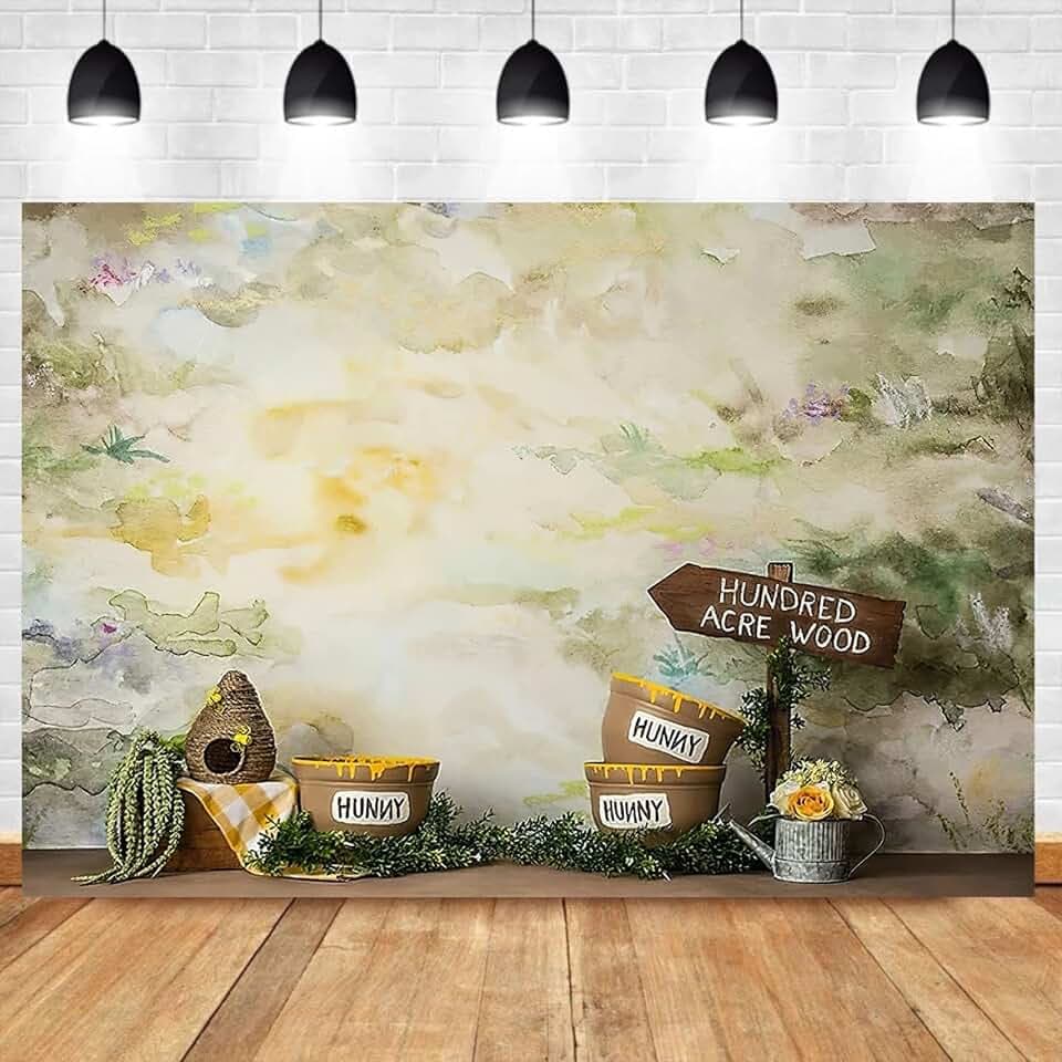 Hundred Acre Wood Newborn Portrait Baptism Photography Background Abstract Painting Birthday Art Background Sweet Honey Photo Shoot Vinyl 7x5 Feet