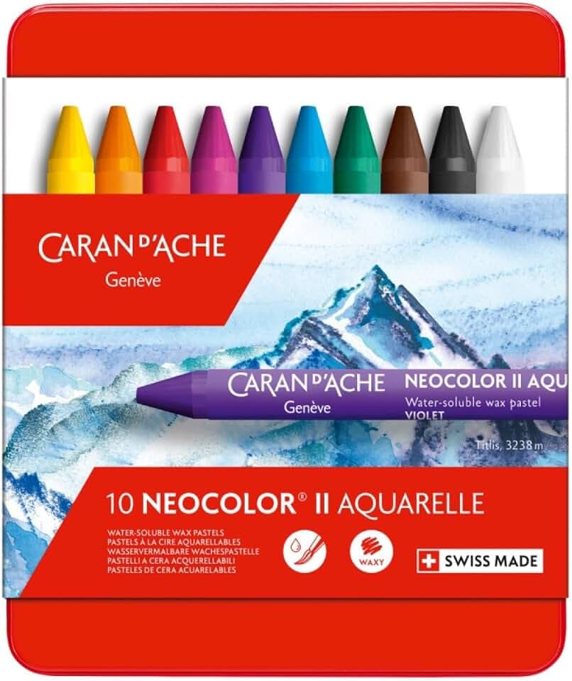 Caran d'Ache 7500.31 d'ACHE - NEOCOLOR II(2) Aquarelle Wachspastelle in Metallbox - 10 Stück