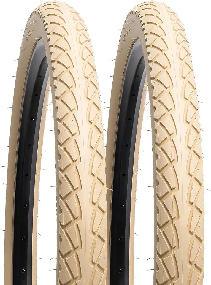 YunSCM 2PCS Faltbar 26 Zoll Reifen 26x2.10 Mantel 54-559 kompatibel Citybikes, Rennräder 26x2.0 26x2.10 26x2.125 Fahrradreifen | weißer/Beiger Reifen