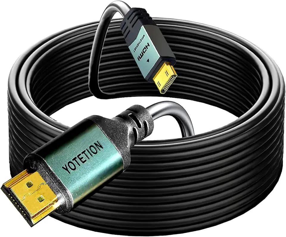 Mini HDMI to HDMI Cable 50FT, High Speed 4K 60Hz HDMI 2.0 Cord, Compatible with Camera, Camcorder, Tablet and Graphics/Video Card, Laptop, Raspberry Pi Zero W
